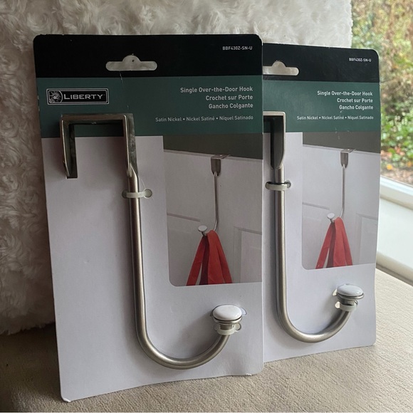 2 Satin Nickel Single Over-The-Door Use Anywhere Hooks By Liberty - Picture 2 of 6